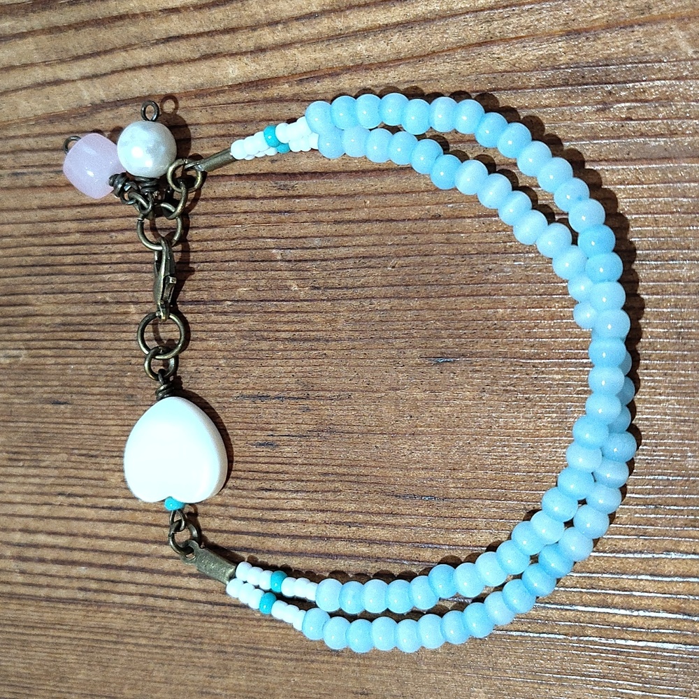 Ladies Double Strand Beaded Bracelet, Baby Blue Bracelet/Handmade Bracelet - Picture 7 of 7